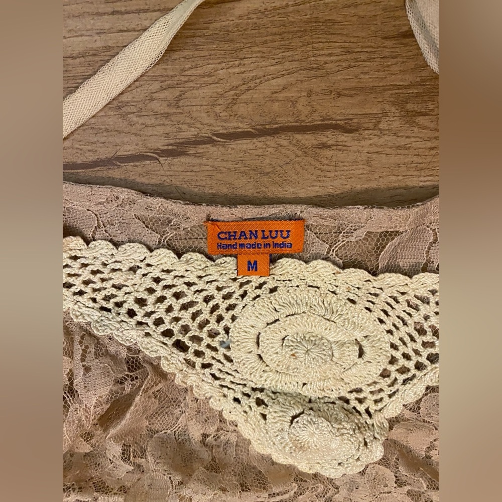 Chan Luu Lace Embellished Tan and Cream Camisole - Picture 5 of 9